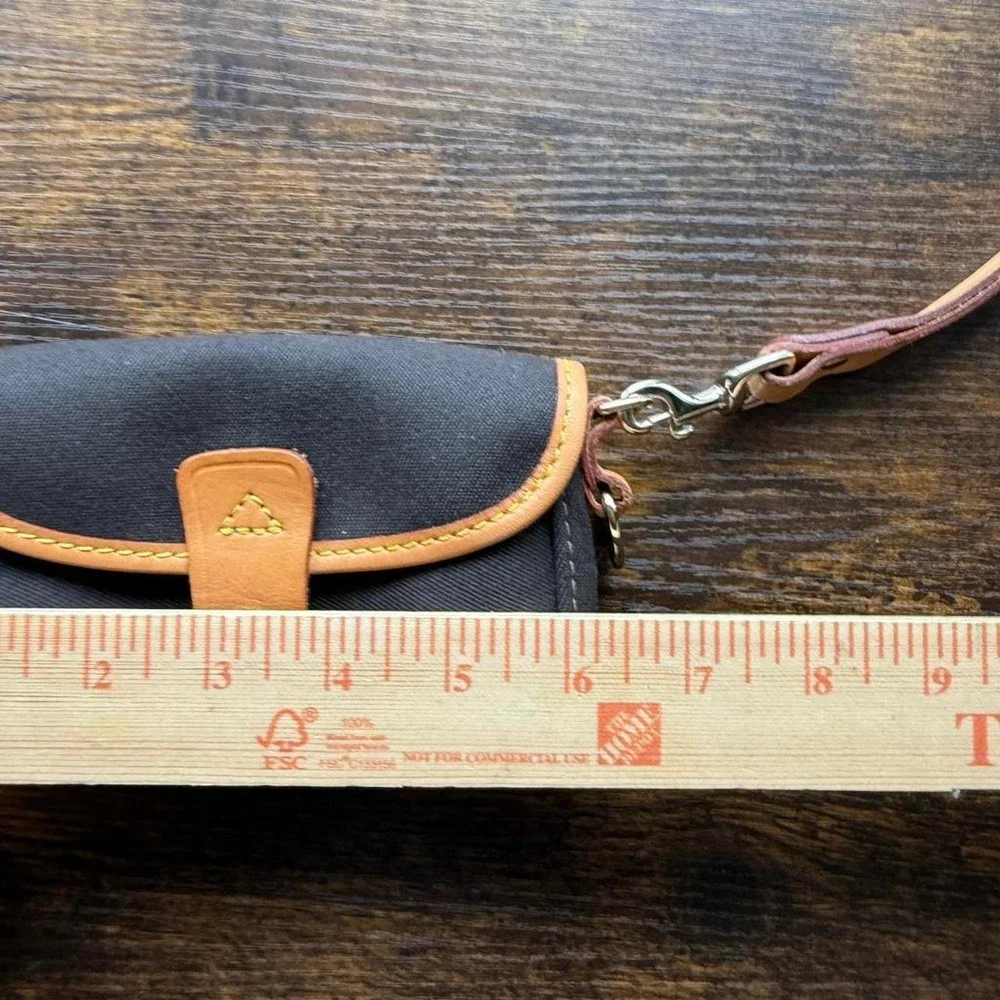 Dooney & Bourke Black Canvas Wristlet Pouch Leather Trim